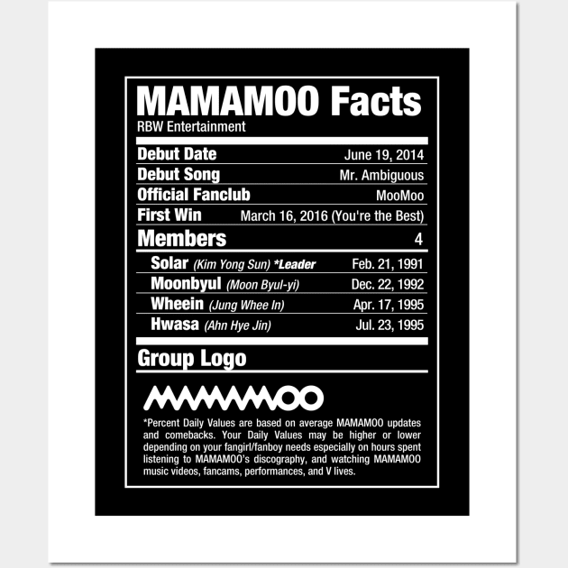 MAMAMOO Nutritional Facts 2 Wall Art by skeletonvenus